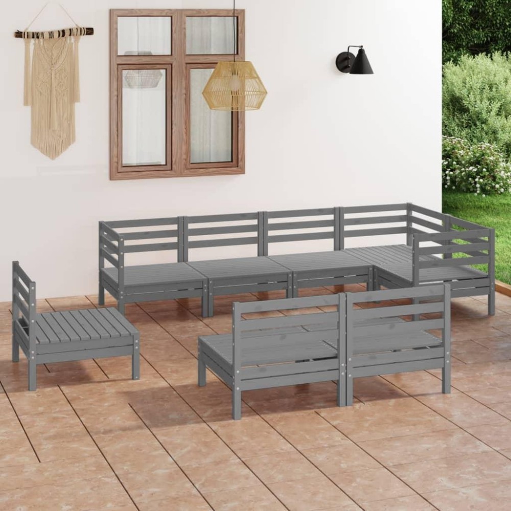 vidaXL 8 Piece Patio Lounge Set Solid Pinewood Gray