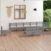 vidaXL 9 Piece Patio Lounge Set Solid Pinewood Gray