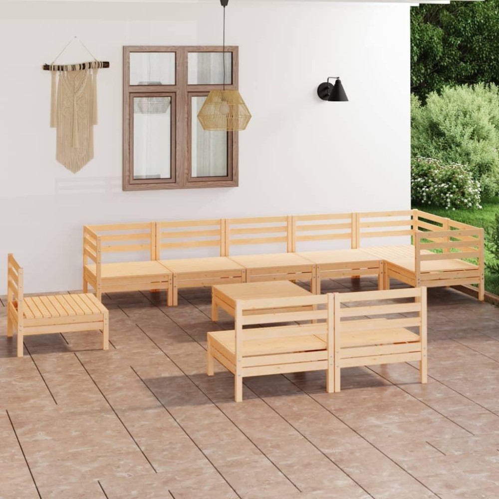 vidaXL 10 Piece Patio Lounge Set Solid Pinewood