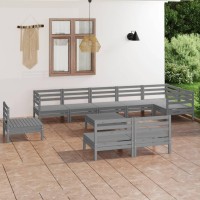 vidaXL 10 Piece Patio Lounge Set Solid Pinewood Gray