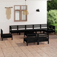 vidaXL 10 Piece Patio Lounge Set Solid Pinewood Black