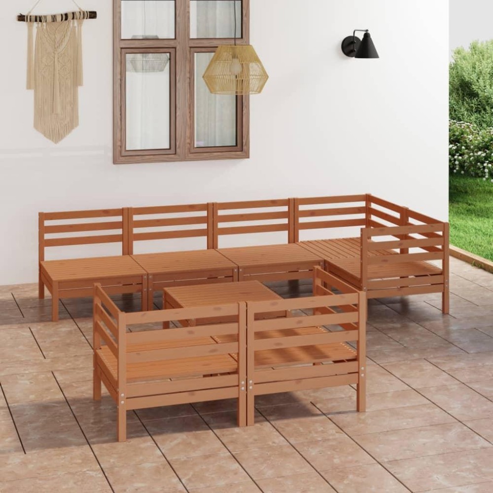 vidaXL 8 Piece Patio Lounge Set Solid Pinewood Honey Brown