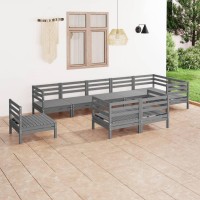 vidaXL 9 Piece Patio Lounge Set Solid Pinewood Gray