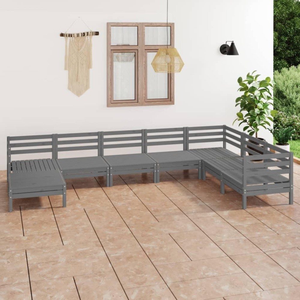 vidaXL 8 Piece Patio Lounge Set Solid Pinewood Gray