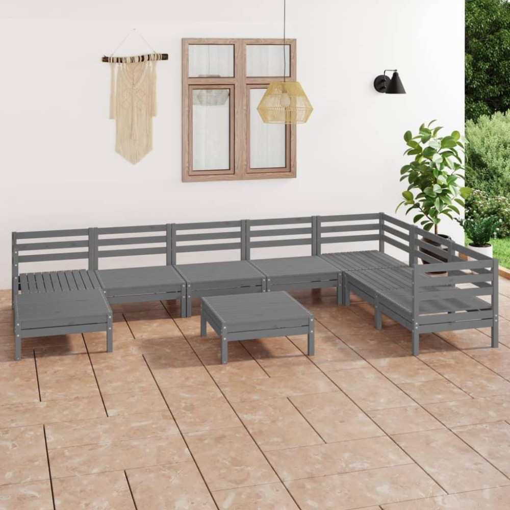 vidaXL 9 Piece Patio Lounge Set Solid Pinewood Gray