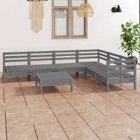 vidaXL 7 Piece Patio Lounge Set Solid Pinewood Gray