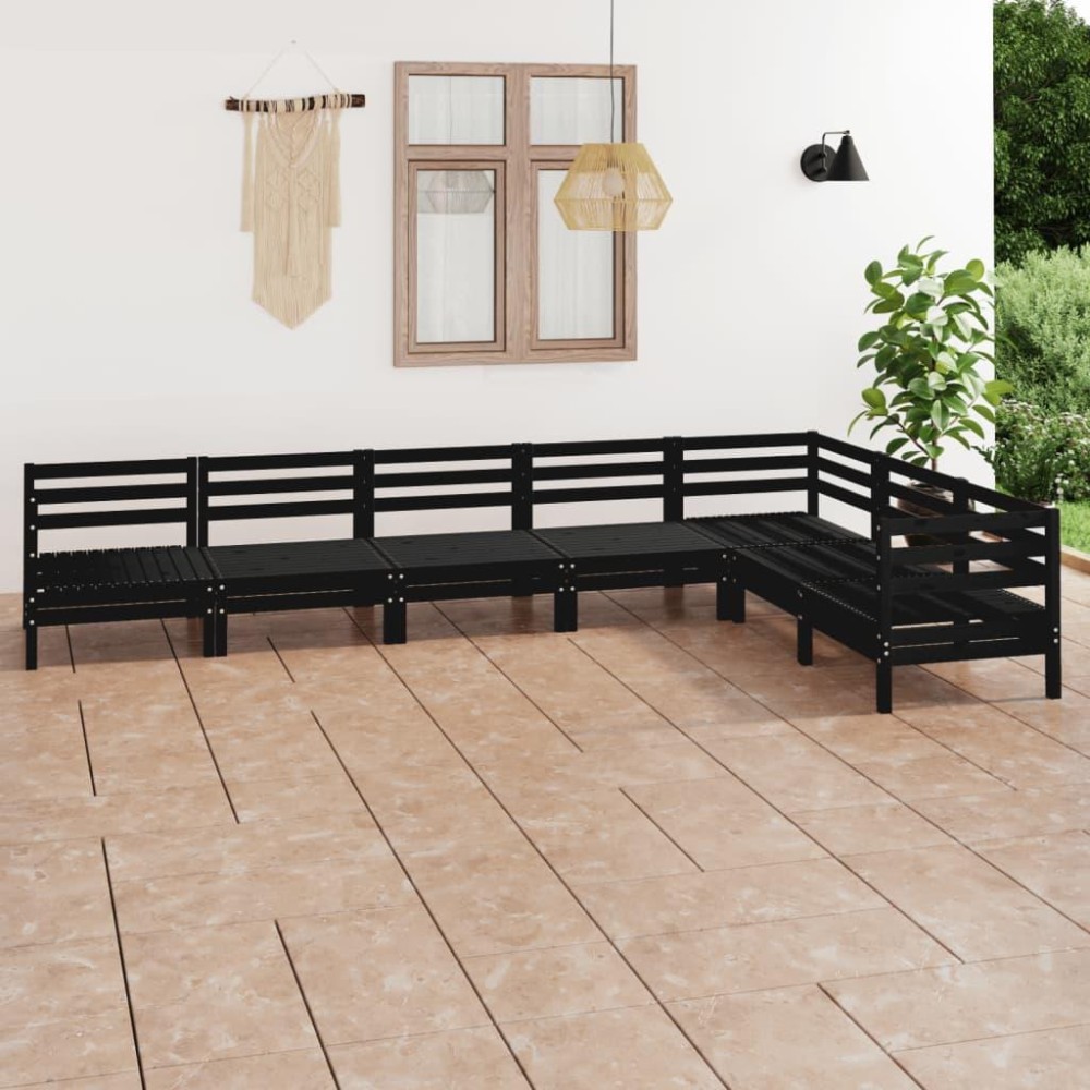 vidaXL 7 Piece Patio Lounge Set Solid Pinewood Black