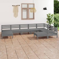 vidaXL 9 Piece Patio Lounge Set Solid Pinewood Gray