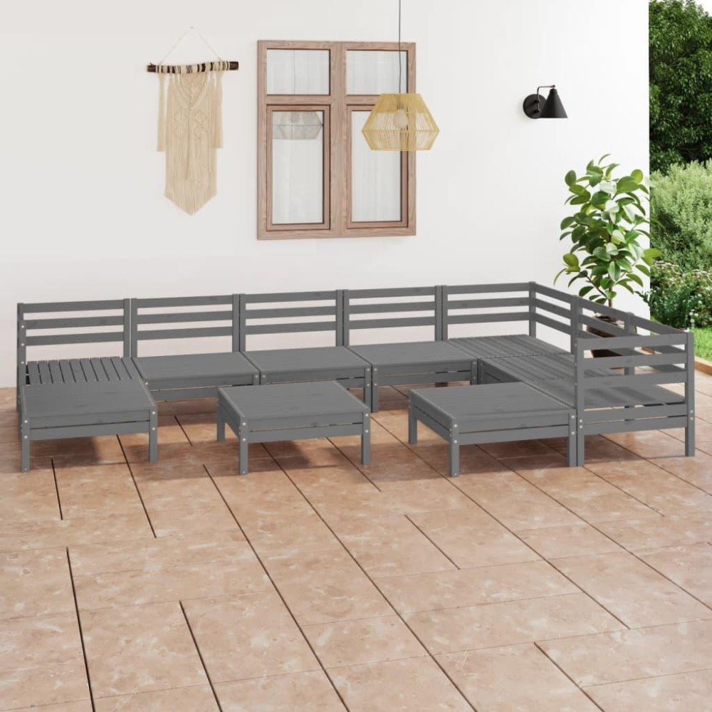 vidaXL 10 Piece Patio Lounge Set Solid Pinewood Gray