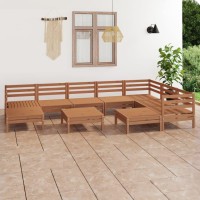 vidaXL 10 Piece Patio Lounge Set Solid Pinewood Honey Brown