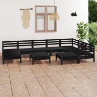 vidaXL 10 Piece Patio Lounge Set Solid Pinewood Black