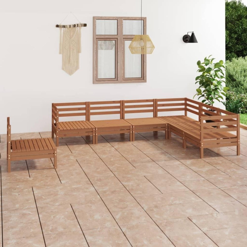 vidaXL 7 Piece Patio Lounge Set Solid Pinewood Honey Brown