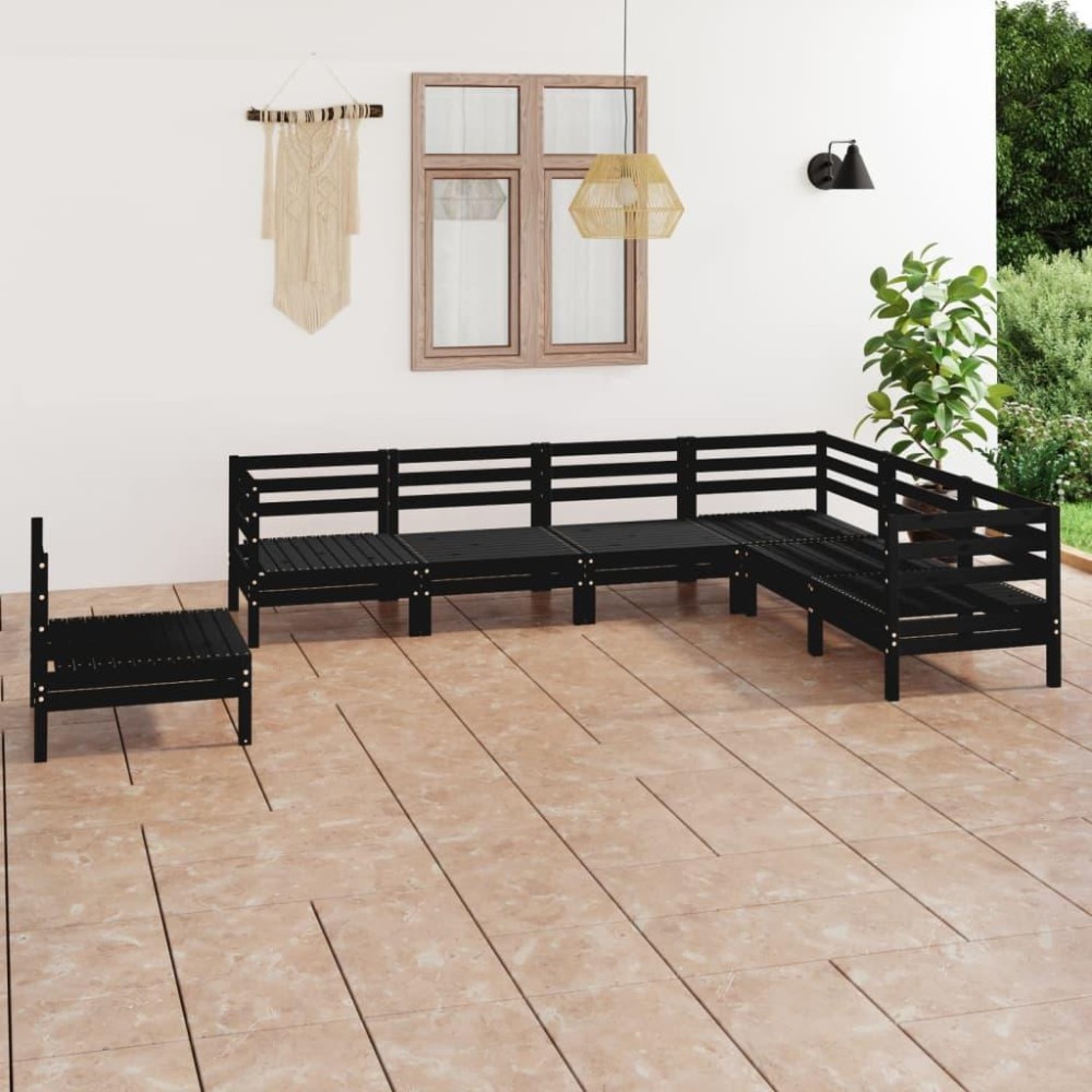 vidaXL 7 Piece Patio Lounge Set Solid Pinewood Black