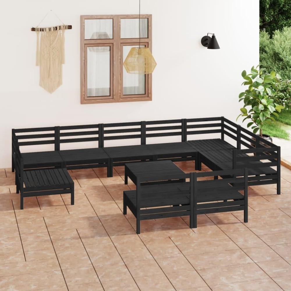 vidaXL 11 Piece Patio Lounge Set Solid Pinewood Black