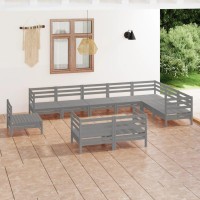 vidaXL 10 Piece Patio Lounge Set Solid Pinewood Gray