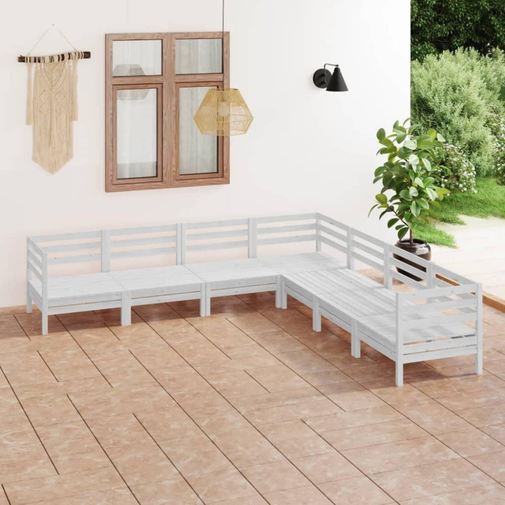 vidaXL 7 Piece Patio Lounge Set Solid Pinewood White