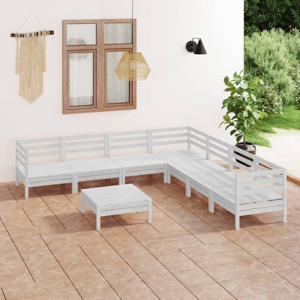 vidaXL 8 Piece Patio Lounge Set Solid Pinewood White