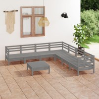 vidaXL 8 Piece Patio Lounge Set Solid Pinewood Gray