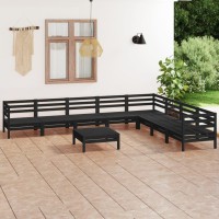 vidaXL 9 Piece Patio Lounge Set Solid Pinewood Black