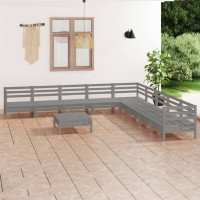 vidaXL 10 Piece Patio Lounge Set Solid Pinewood Gray