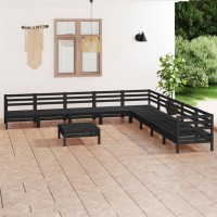 vidaXL 10 Piece Patio Lounge Set Solid Pinewood Black