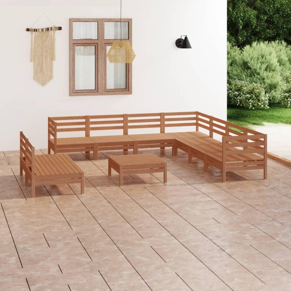 vidaXL 10 Piece Patio Lounge Set Solid Pinewood Honey Brown