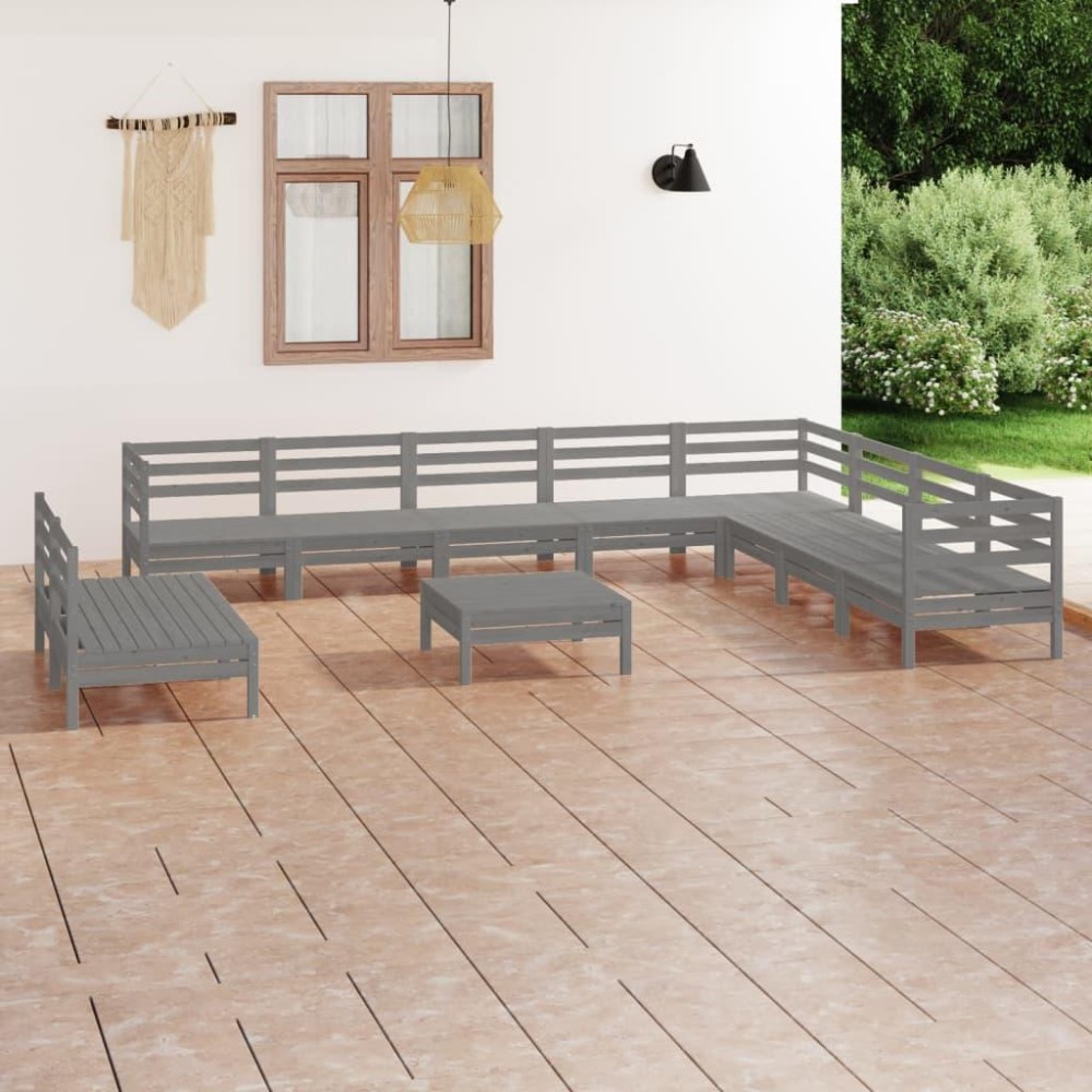 vidaXL 11 Piece Patio Lounge Set Solid Pinewood Gray