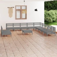 vidaXL 12 Piece Patio Lounge Set Solid Pinewood Gray