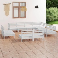 vidaXL 11 Piece Patio Lounge Set Solid Pinewood White