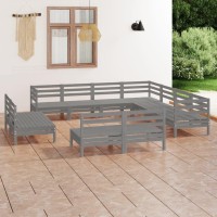 vidaXL 11 Piece Patio Lounge Set Solid Pinewood Gray