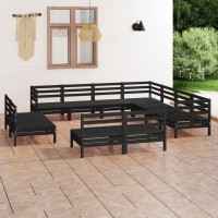 vidaXL 11 Piece Patio Lounge Set Solid Pinewood Black