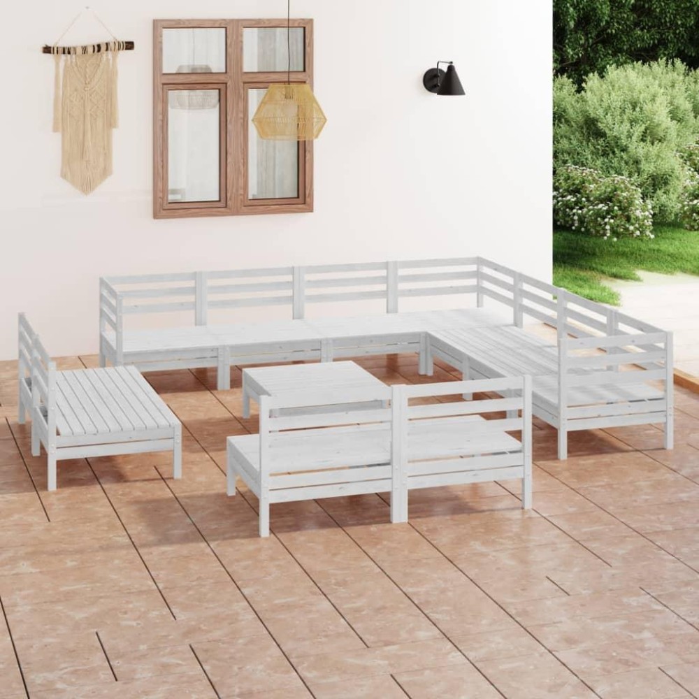 vidaXL 12 Piece Patio Lounge Set Solid Pinewood White