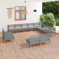 vidaXL 12 Piece Patio Lounge Set Solid Pinewood Gray