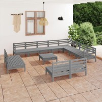 vidaXL 13 Piece Patio Lounge Set Solid Pinewood Gray