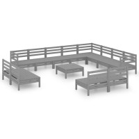 vidaXL 13 Piece Patio Lounge Set Solid Pinewood Gray