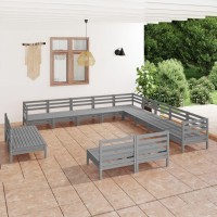 vidaXL 13 Piece Patio Lounge Set Solid Pinewood Gray