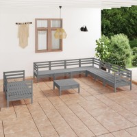 vidaXL 10 Piece Patio Lounge Set Solid Pinewood Gray