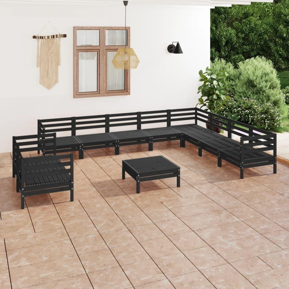 vidaXL 11 Piece Patio Lounge Set Solid Pinewood Black