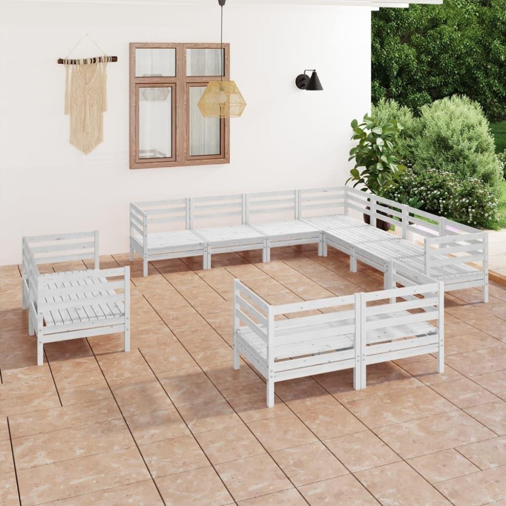 vidaXL 11 Piece Patio Lounge Set Solid Pinewood White