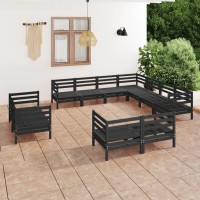 vidaXL 11 Piece Patio Lounge Set Solid Pinewood Black