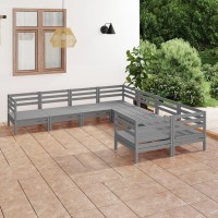 vidaXL 8 Piece Patio Lounge Set Solid Pinewood Gray