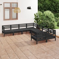 vidaXL 8 Piece Patio Lounge Set Solid Pinewood Black