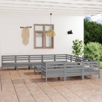 vidaXL 12 Piece Patio Lounge Set Gray Solid Pinewood