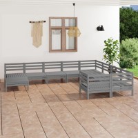 vidaXL 10 Piece Patio Lounge Set Gray Solid Pinewood