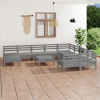 vidaXL 11 Piece Patio Lounge Set Gray Solid Pinewood