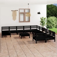 vidaXL 12 Piece Patio Lounge Set Black Solid Pinewood