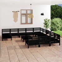 vidaXL 13 Piece Patio Lounge Set Black Solid Pinewood