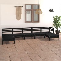 vidaXL 7 Piece Patio Lounge Set Black Solid Pinewood