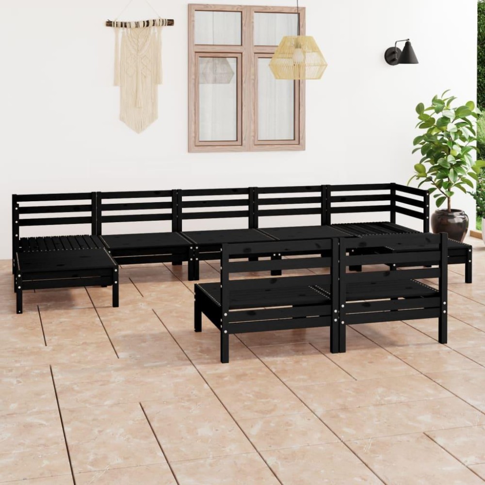 vidaXL 9 Piece Patio Lounge Set Black Solid Pinewood