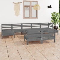 vidaXL 10 Piece Patio Lounge Set Gray Solid Pinewood